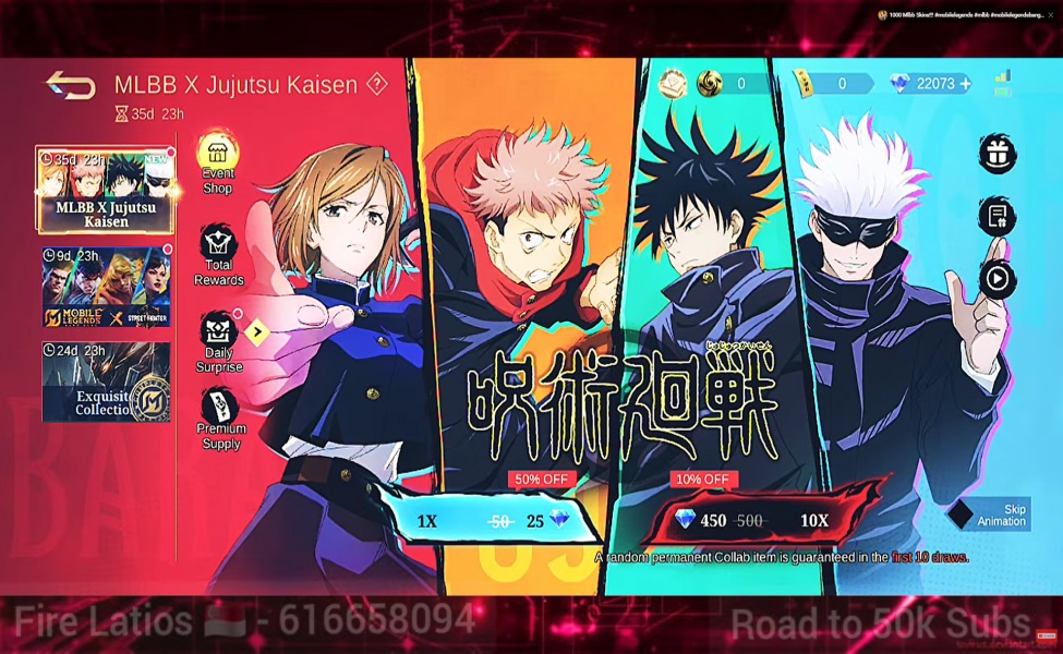 MLBB x Jujutsu Kaisen crossover draw phase 2 with discounted diamond costs and draws