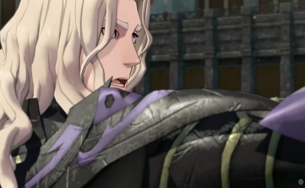 Anime character with white hair in Fire Emblem: Fortune's Weave gameplay scene