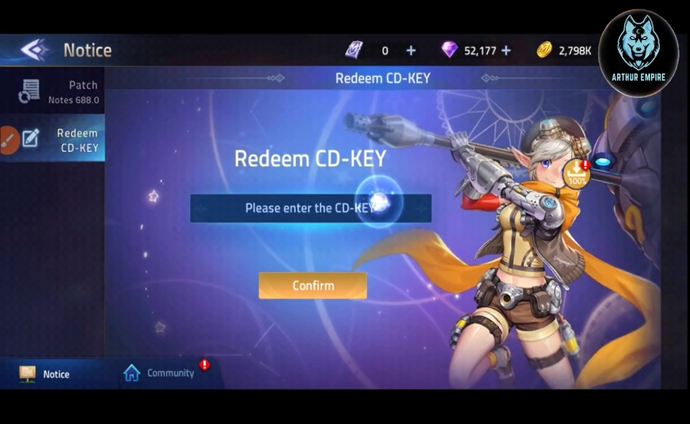 Mobile Legends Adventure CD-KEY redemption screen with input field