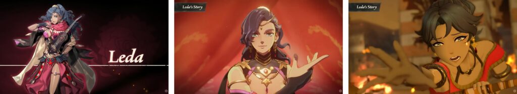 Leda character portrait from Fire Emblem: Fortune's Weave showing a woman with