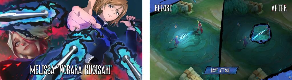 Melissa Nobara Kugisaki character design comparison showing before and after