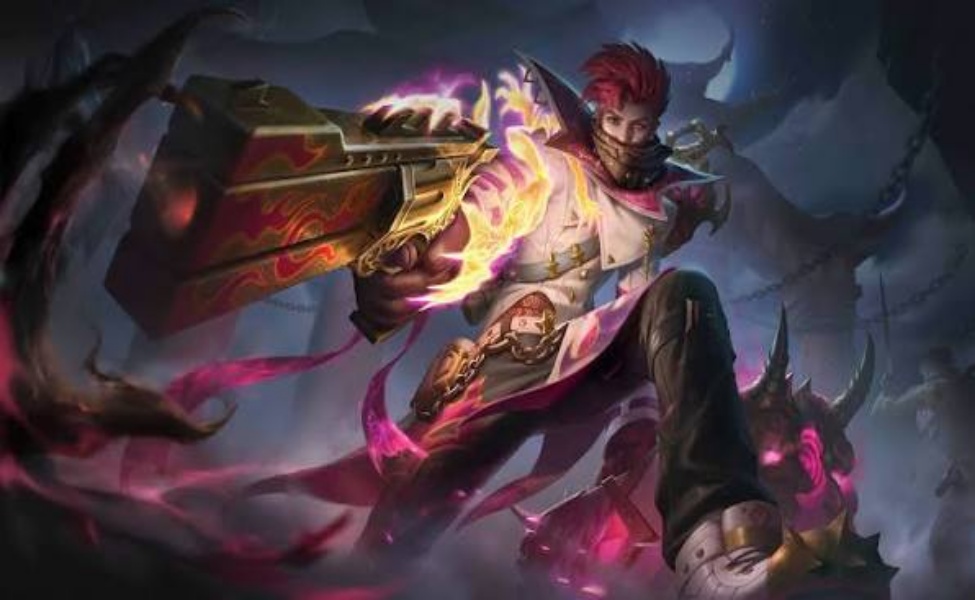 MLBB Exorcists Granger skin with glowing magical effects and ornate weapon