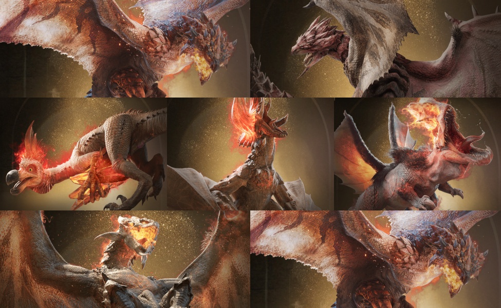 Monster Hunter Outlanders creature roster featuring elder dragons and flagship