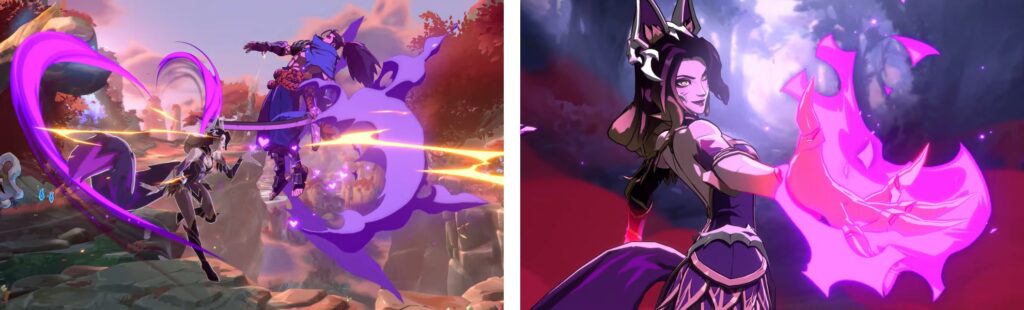 Anime-style female character with purple horns casting pink magical energy