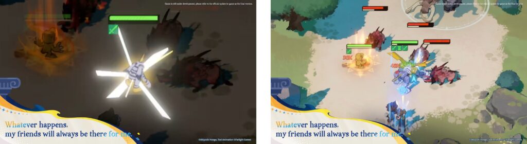 Yamato and Gabumon battling enemies in AFK Journey Digimon crossover gameplay