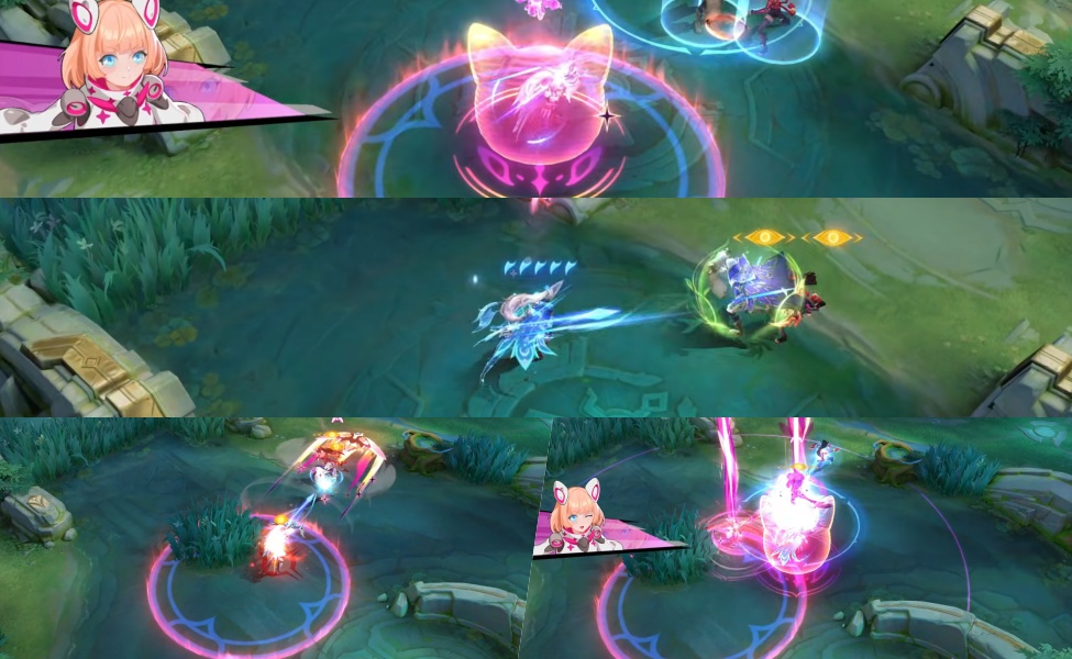 Angela Cyber Cherubin skin gameplay showing magical abilities in Mobile Legends