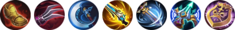 Seven circular item icons for Bruno's revamped build in Mobile Legends