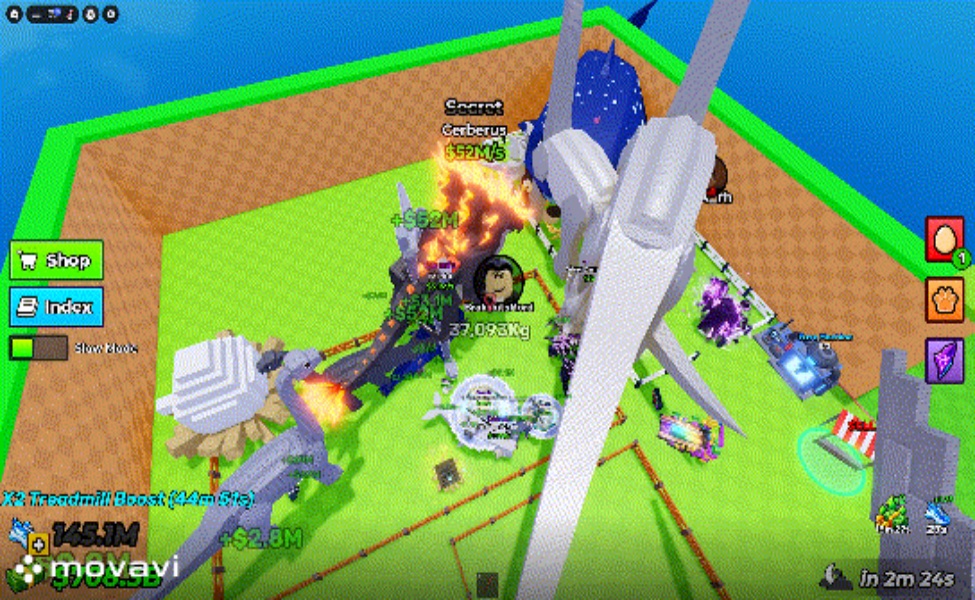 Player farm with creatures and buildings in Steal an Egg Mutations game