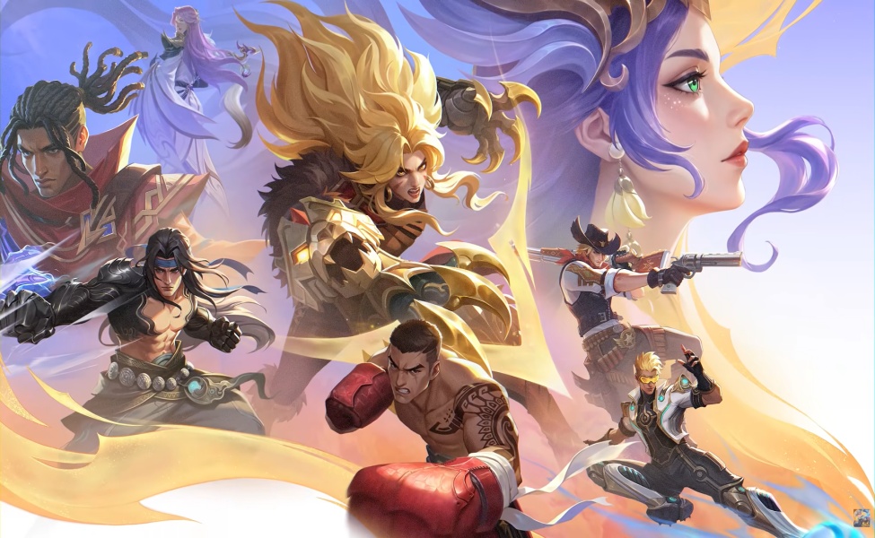 Multiple MLBB heroes featured in colorful promotional artwork for game revamp