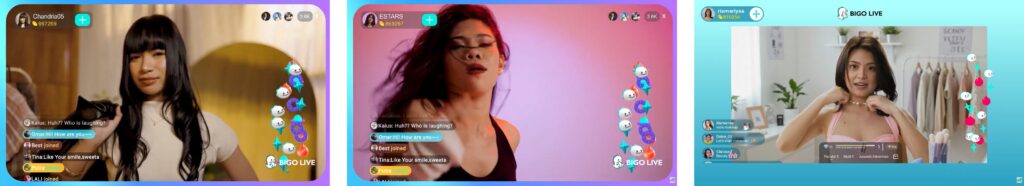 Live streaming creators on BIGO LIVE platform interface