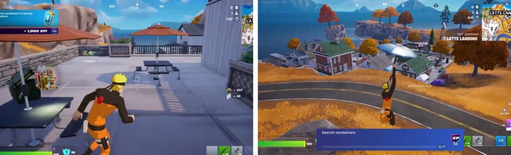Player searching containers during Fortnite Birthday quest at Latte Landing