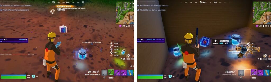 Fortnite character collecting birthday presents and resources during 9th