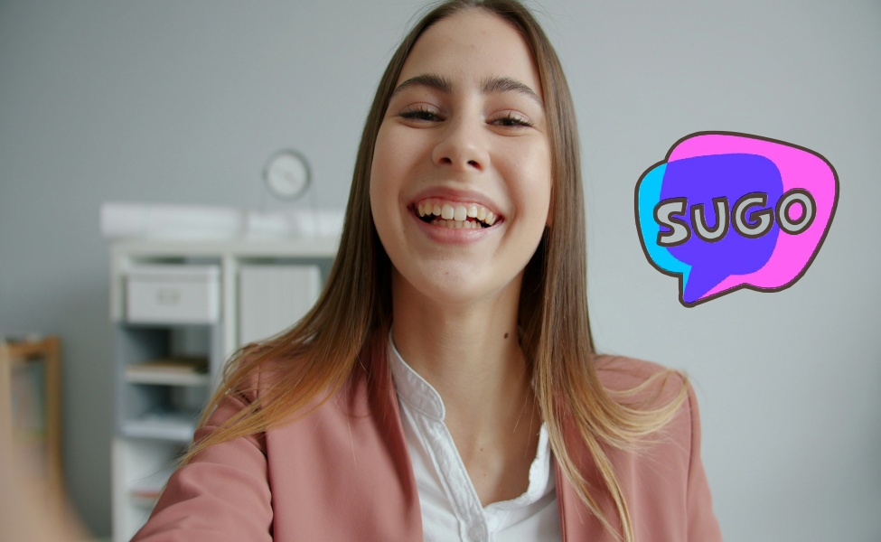 Woman smiling while using SUGO voice chat app