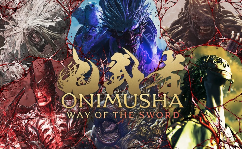 Onimusha Way of the Sword game cover with Japanese characters and supernatural