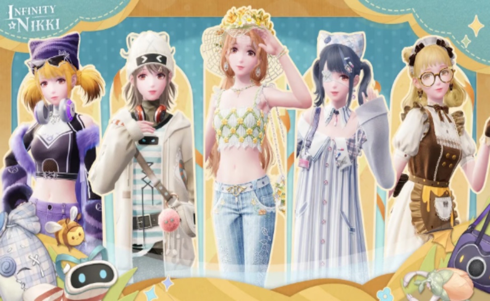 Infinity Nikki ability outfit styles showcasing five character looks