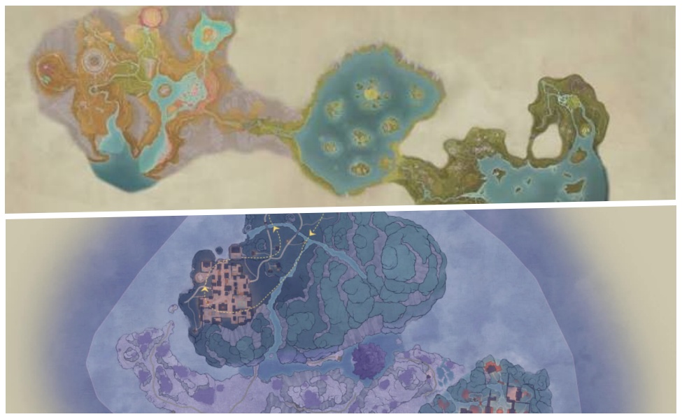 Infinity Nikki Miraland map regions overview with route paths