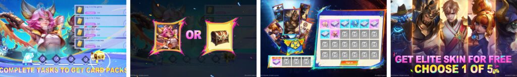 MLBB free rewards including card packs and elite skin choices
