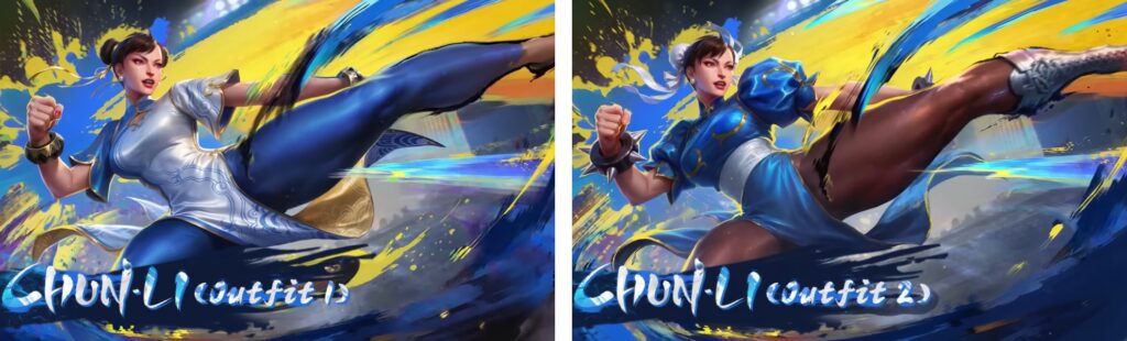 Chun-Li Outfit 1 and Outfit 2 skins in MLBB x Street Fighter 6