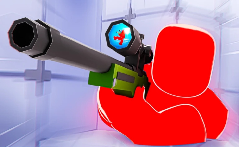 Roblox RIVALS character aiming sniper rifle with scope view