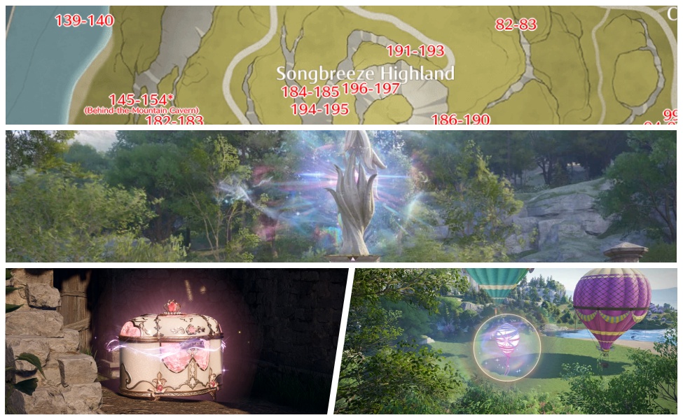Infinity Nikki Songbreeze Highland map with whimstar locations and gameplay