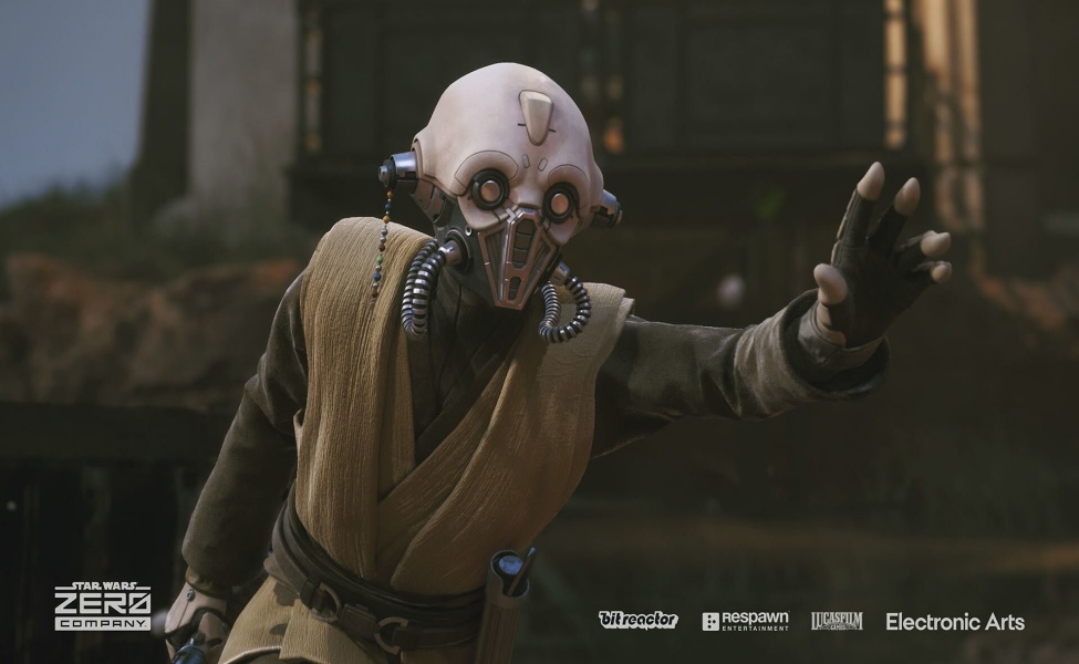 Star Wars Zero Company character in robes and mask using Force power
