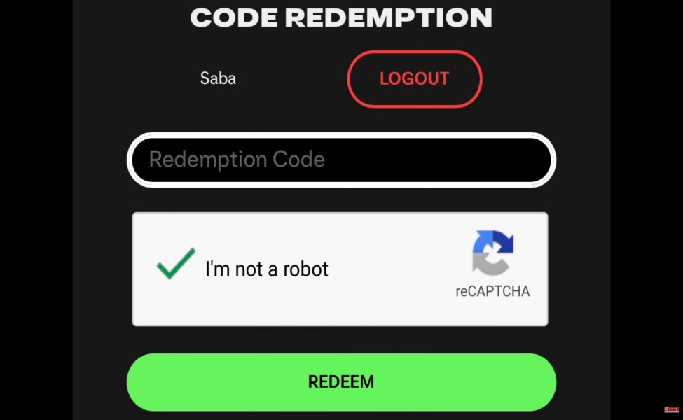 FC Mobile code redemption screen with reCAPTCHA verified