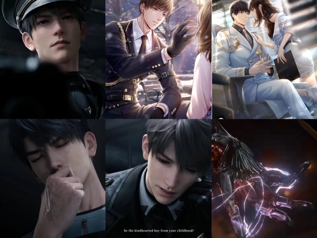 Love and Deepspace male characters collage featuring Sylus Zayne and others