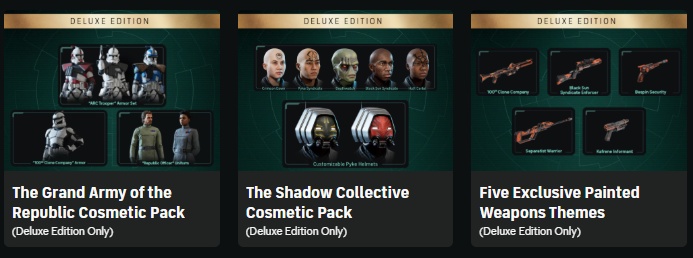 Star Wars Zero Company Deluxe Edition exclusive cosmetic packs