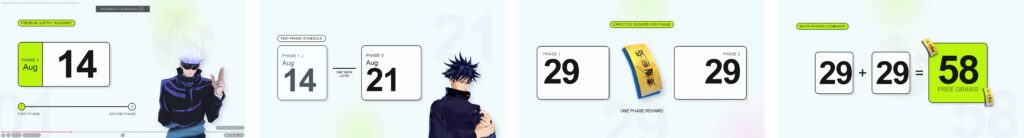 MLBB x Jujutsu Kaisen two-phase schedule with 58 free draws reward