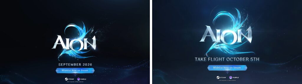 Aion 2 release date promotional banners showing October 5th launch