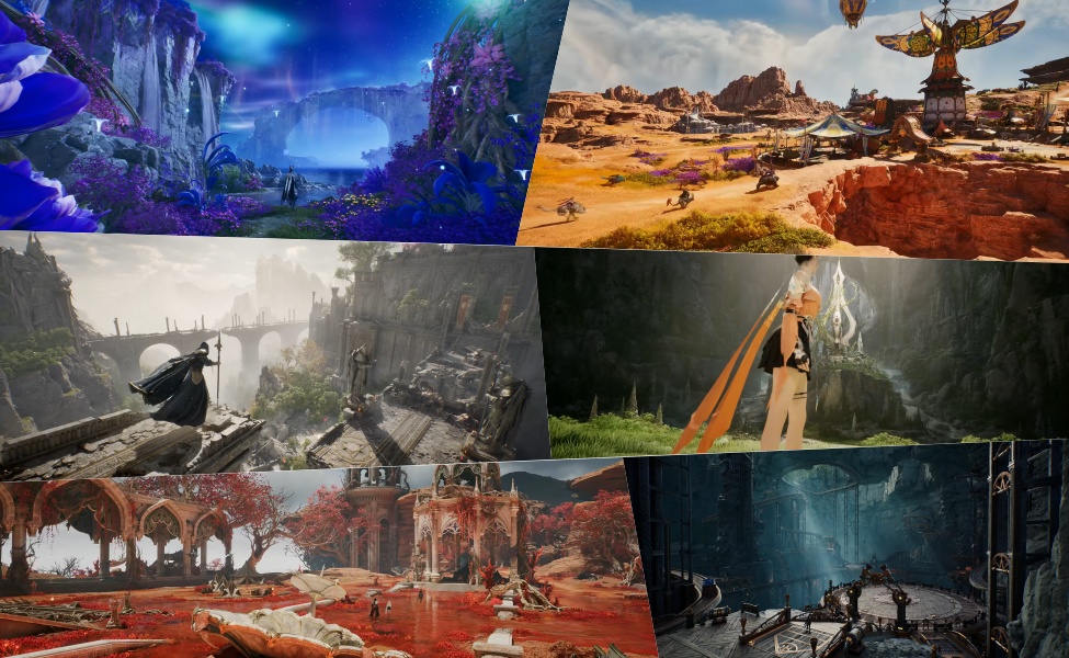 AION 2 gameplay environments showing diverse fantasy landscapes and zones