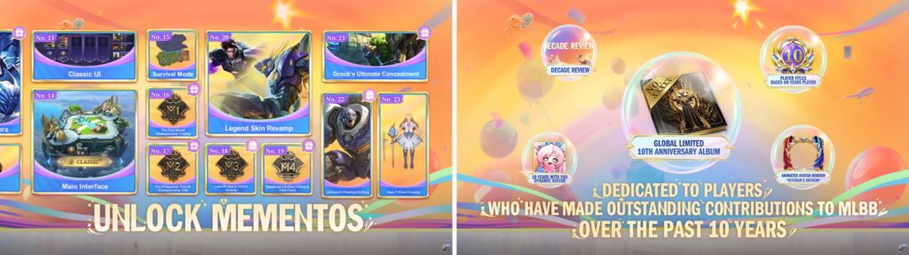 MLBB 10th Anniversary mementos and exclusive rewards for loyal players