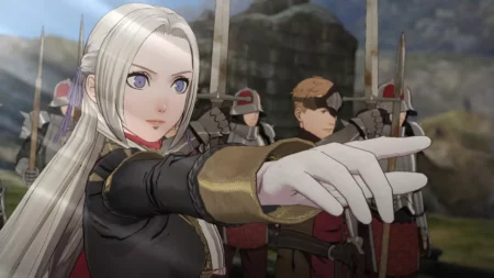 Best Switch Games You Can Play Right Now (2024) Fire Emblem Three Houses gameplay featuring a white-haired female character leading soldiers in