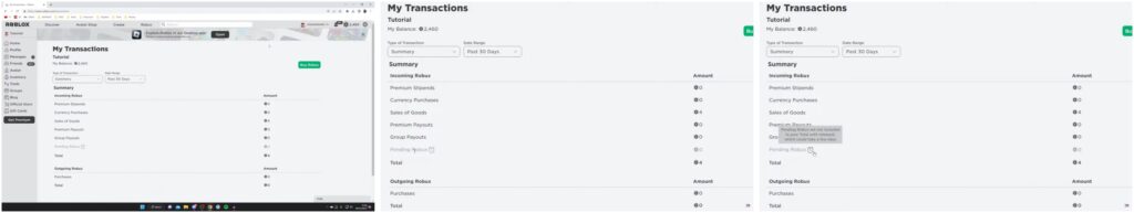 how to check roblox pending robux