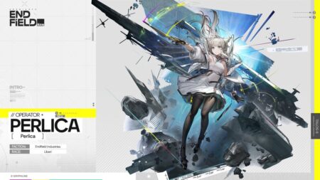 Arknights Endfield Tier List: Best Characters to Build Early Perlica operator character from Arknights Endfield with weapons and blue effects