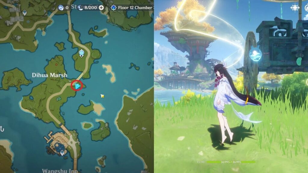 Zibai’s chariot locations in Genshin Impact Bridge South of Dihua Marsh