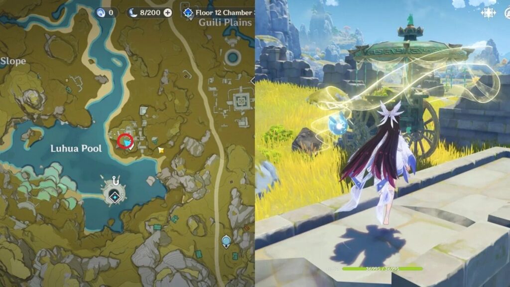 Zibai’s chariot locations in Genshin Impact Luhua Pool Ruins