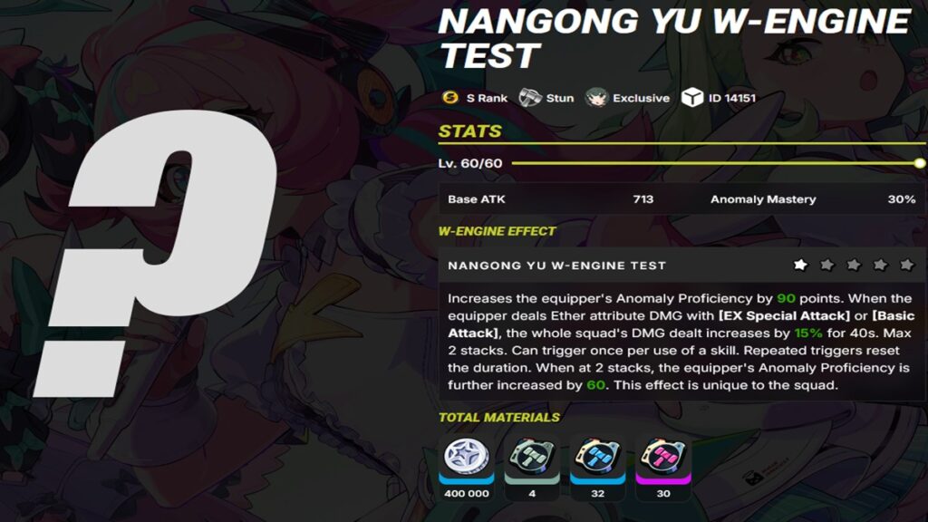 Nangong Yu zenless zone zero kit Signature W-Engine