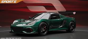 Green Lotus Exige Cup sports car with racing stripes and aerodynamic design