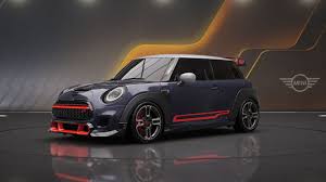 MINI John Cooper Works GP racing car with red accents in showroom