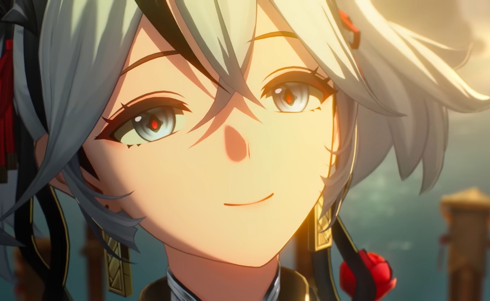 Anime character portrait of Camellya from Wuthering Waves with white hair and golden eyes