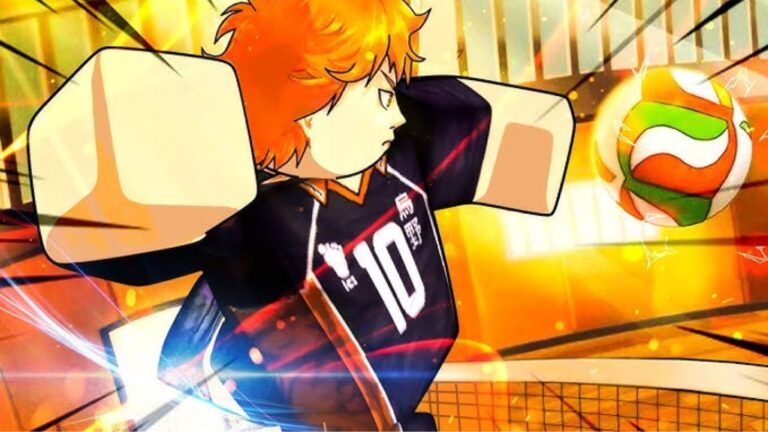 Anime character with orange hair holding volleyball game interface for Volleyball Legends codes