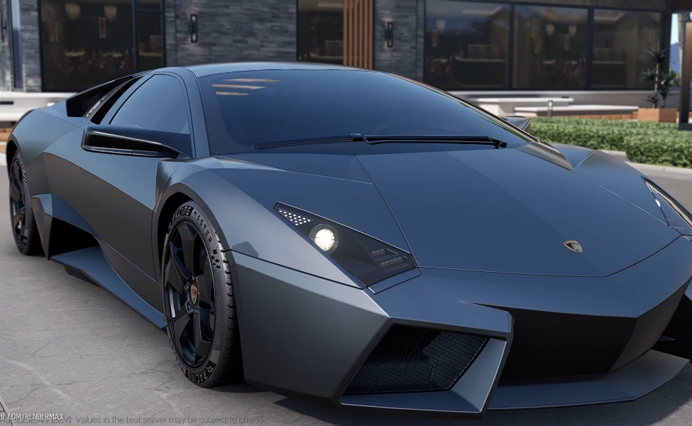 Sleek gray sports car with angular design parked in urban setting