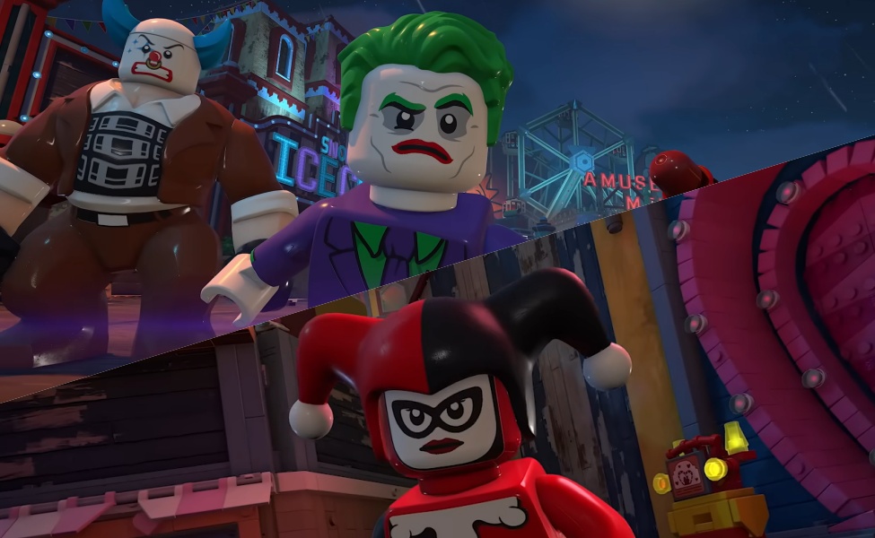 LEGO Joker and Harley Quinn characters in LEGO Batman Legacy of the Dark Knight game scene