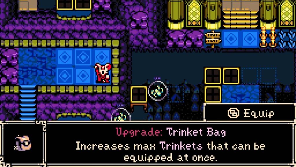 Mina the Hollower trinket bag upgrade screen showing increased inventory capacity