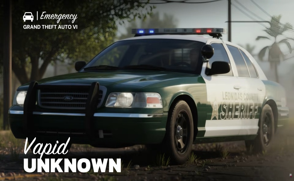 Green and white sheriff police SUV from GTA VI Emergency services vehicle