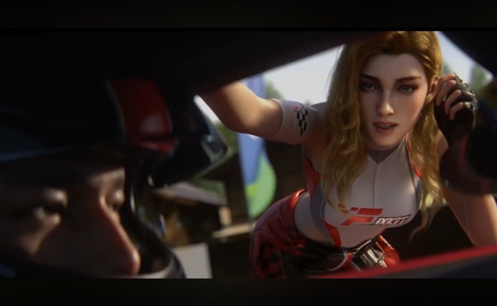 Female racer character in red racing suit from Racing Master game
