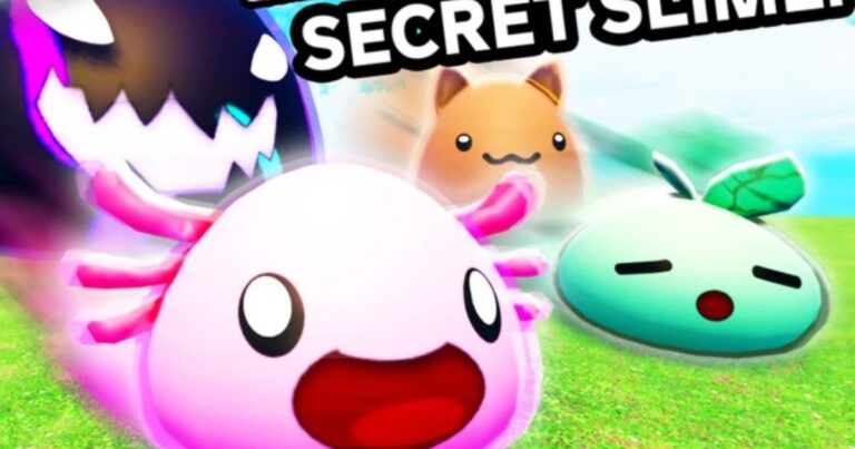 Colorful Slime RNG game characters including pink slime with glowing effects and cute creatures in
