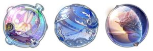 Three Honkai Star Rail planar ornaments displaying Jing Yuan build options with ATK and CRIT DMG