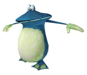 Globox character from Rayman Legends with blue body and green belly